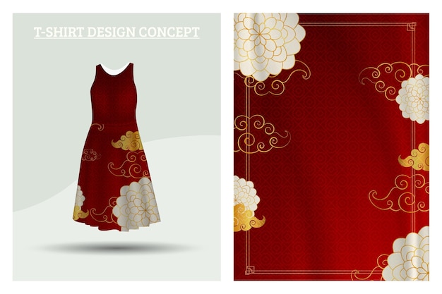 중국 무늬 레드 여성복 디자인