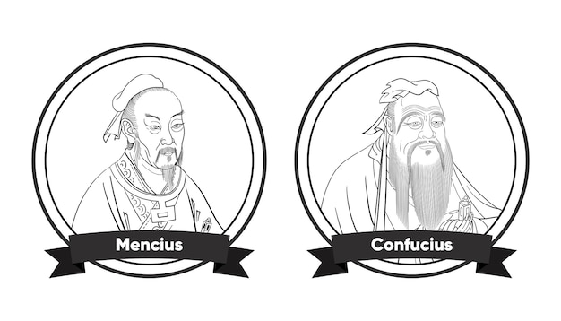 Vector chinese philosophers mencius and confucius