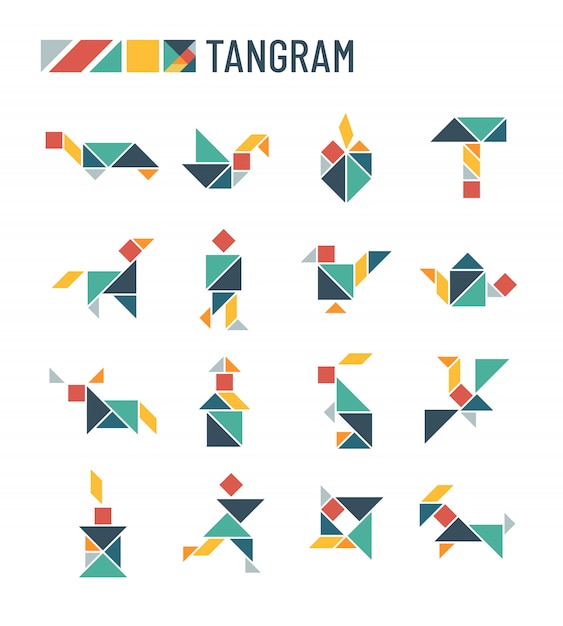 Il puzzle cinese modella il gioco intellettuale dei bambini - insieme di origami del tangram