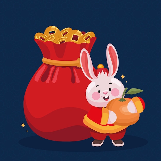 Chinese rabbit with treasure sack