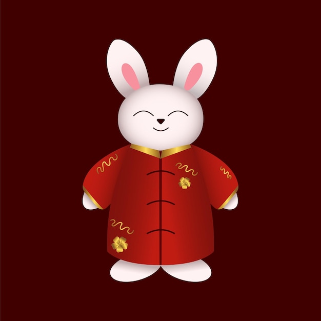 Chinese rabbits bunnies hare in red kimono Vector illustration Chinese new year design element