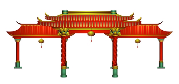 chinese red gate and pillars with gold decoration.