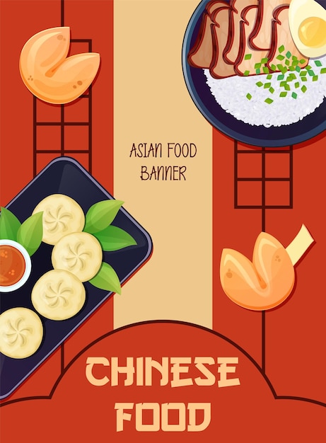 Chinese restaurant flyer template asian food vertical poster vector illustration