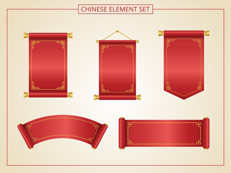 Vector chinese scroll with red color in papercut style.