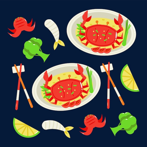 Chinese seafood pattern of steamed crabs and fresh prawns