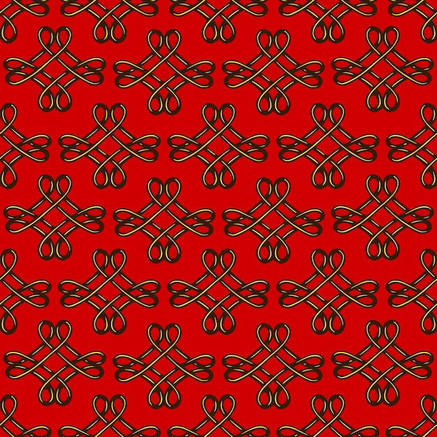 Chinese seamless pattern with endless knots on red background