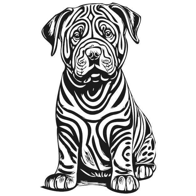 Китайская Shar Pei собака черный рисунок вектор изолированная рисунок лица эскиз линия иллюстрация реалистичная порода домашнего животного