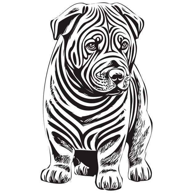 Chinese Shar Pei dog vector face drawing portrait sketch vintage style transparent background realistic pet silhouette