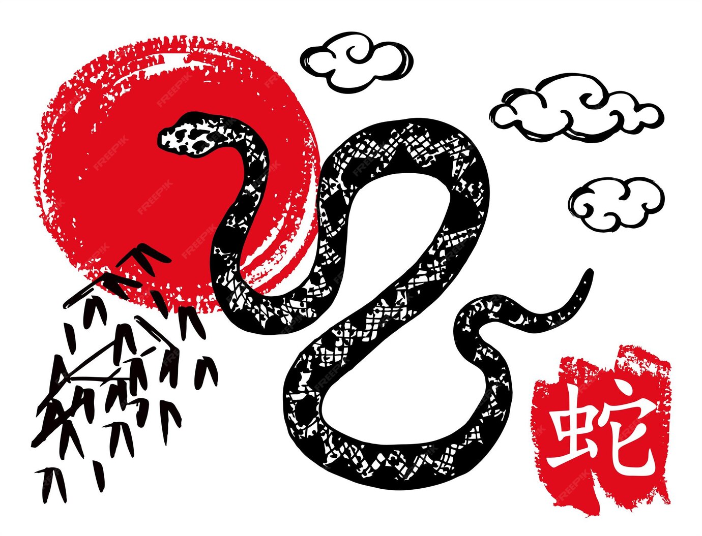 Premium Vector Chinese Snake Year of the Ink Painting Hand drawn sketch Happy lunar New Year