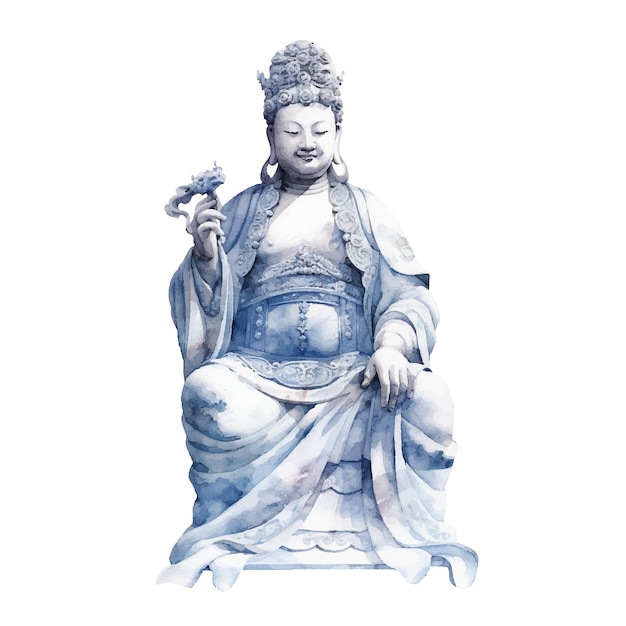 ベクトル 水彩風イラストの中国の彫像