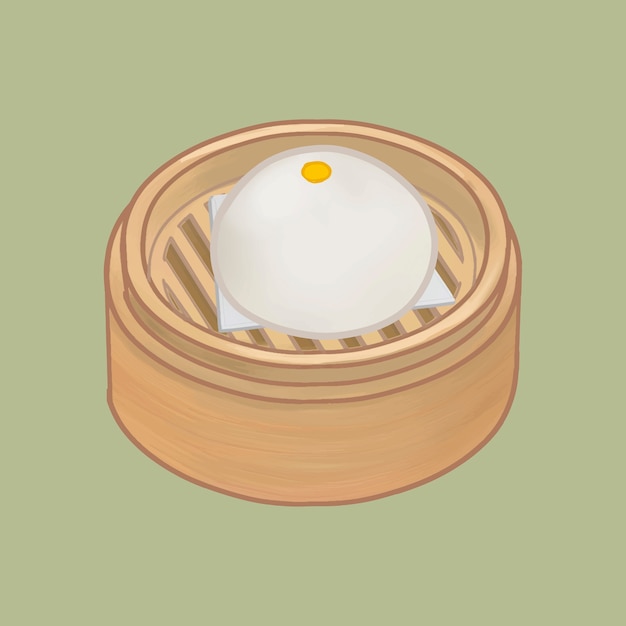 Vector chinese steamed bun in a basket illustration