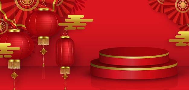 Chinese stijl podium podium display versierd e-commerce display podium banner