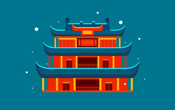 Vector chinese style ancient architecture city scenic spot illustration of changsha landmark tourism