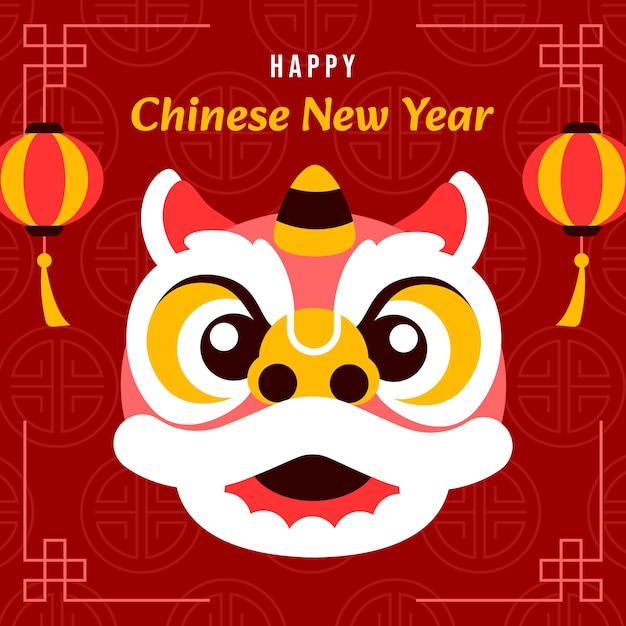 Chinese style banner template layout lion dance head design element chinese pattern background