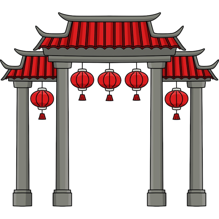 Vector chinese temple cartoon colored clipart