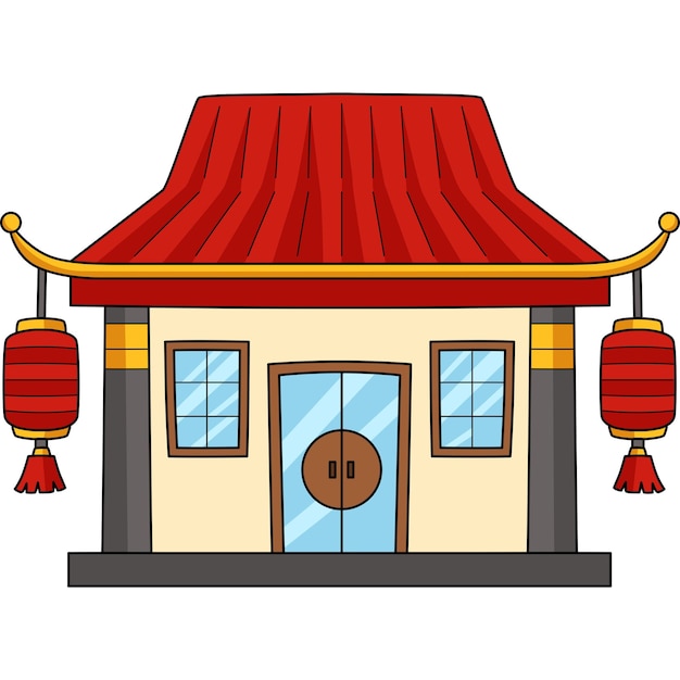 Vector chinese temple cartoon colored clipart