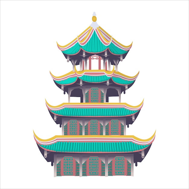 Vector chinese temple chinese architecture weathervector in cartoon style