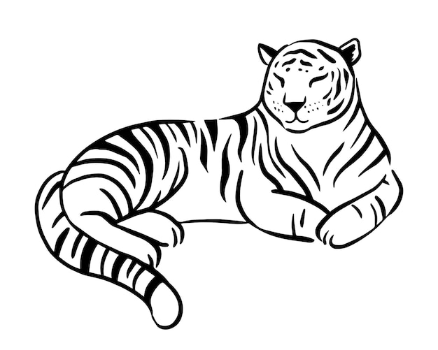中国の虎は白い背景に孤立して横たわっていますリアルなスタイルの白い虎