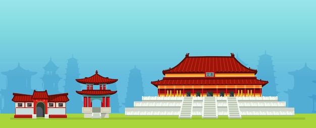 Chinese town design house chinatown urban city landscape Travel to China traditional chinese townscape of street with pagoda and lanterns Architecture asian festival chinese town building vector