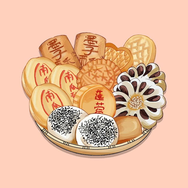 Vector chinese traditional cakes snacks