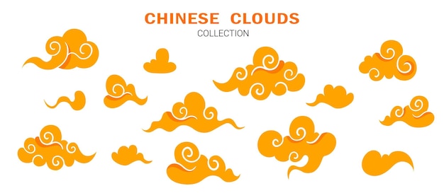 Vector chinese traditional clouds in golden color korean and japanese cloudy set