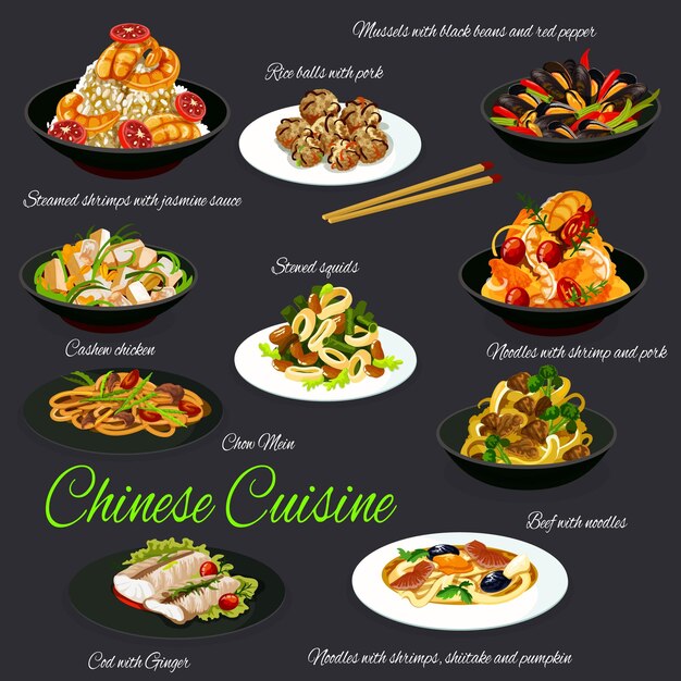 Vettore piatti del ristorante di cucina tradizionale cinese