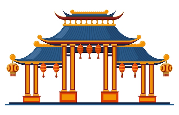 Chinese traditional entrance. asian traditional architectural pagoda gate illustration