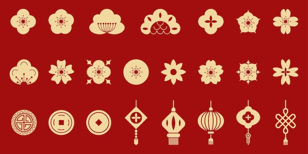 Chinese traditional flower Asian Asian oriental lantern and coin cherry blossoms ornament set