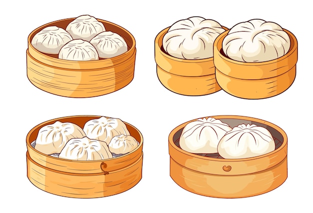 Vector chinese traditional food coloured baozi buns white background isolated illustration minimal fli