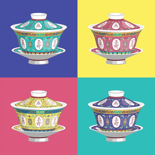 Chinese traditional tea cup with lid vector