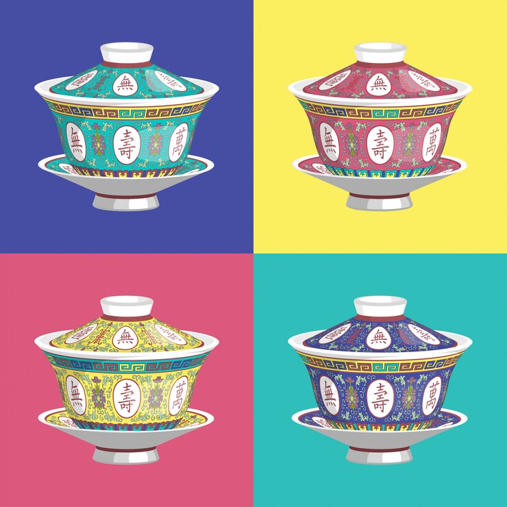 Vector chinese traditional tea cup with lid vector