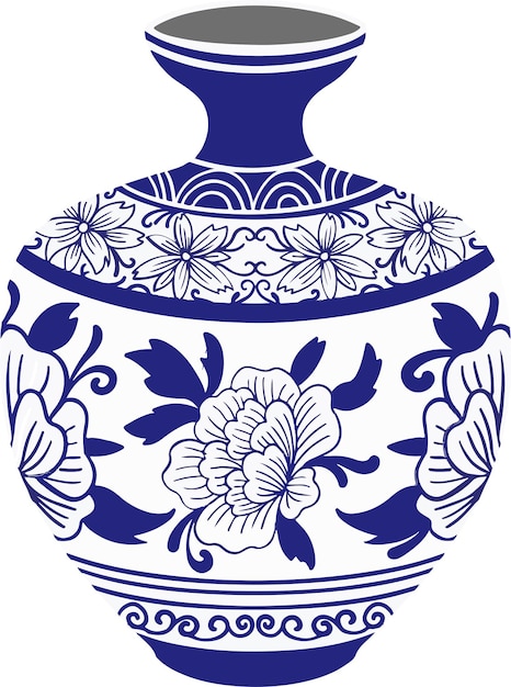Вектор Китайская традиционная ваза из синего фарфора