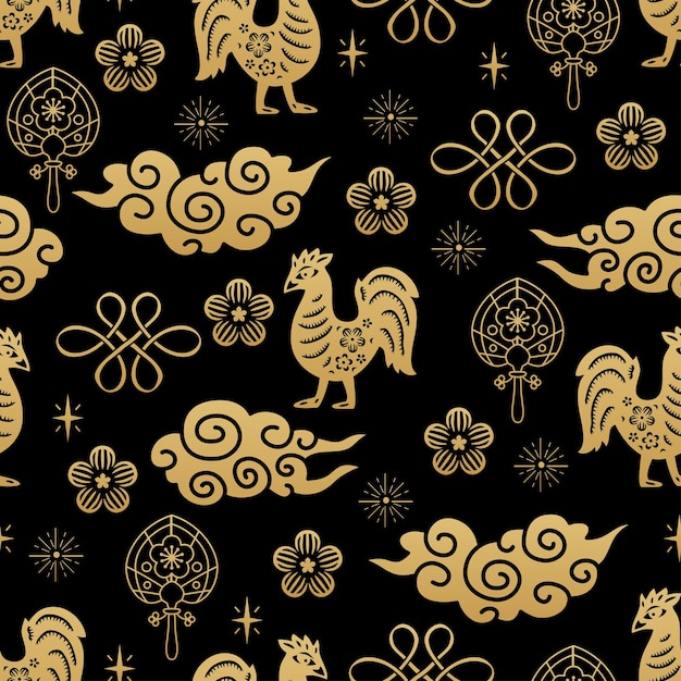 Cinese tradizionale segni zodiacali gallo seamless pattern ornamento orientale