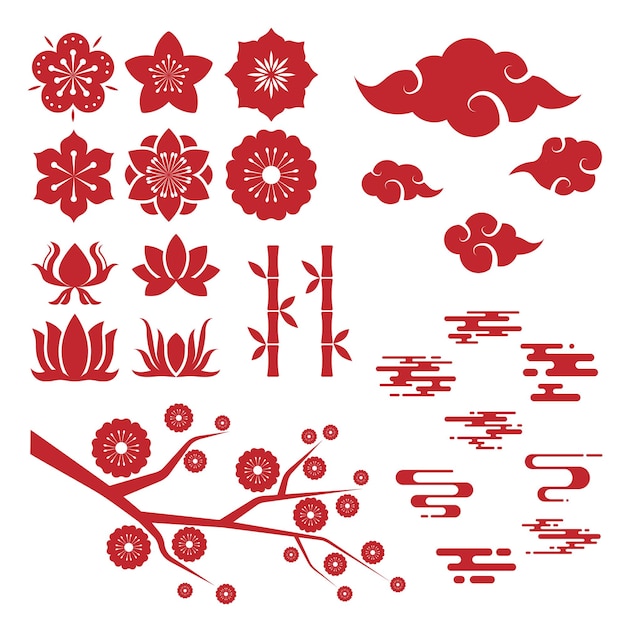 Vector chinese traditionele ornamenten bloemen wolk