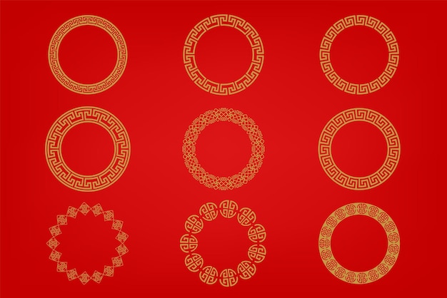 Vector chinese traditionele ornamenten set van lunar jaar decoraties bloemen lantaarns wolken elementen en iconen