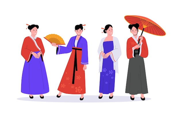 Chinese vrouw in traditionele kleding vectorillustraties