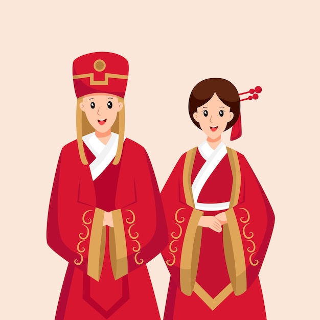 Chinese wedding character design illustration