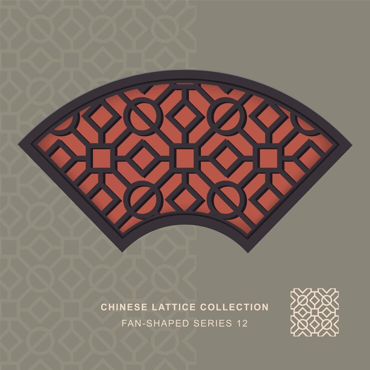 Vector chinese window tracery fan shaped frame of square circle