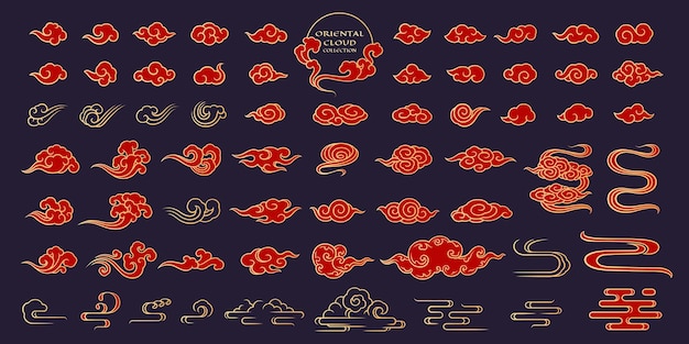 Chinese wolk element vector illustratie grote collectie verscherpen penseel vullen overzicht kunststijl