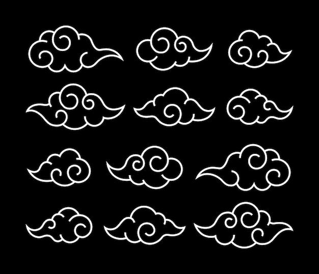 Chinese wolk oosterse platte ontwerpelement Outline stijl icoon Vector illustratie EPS