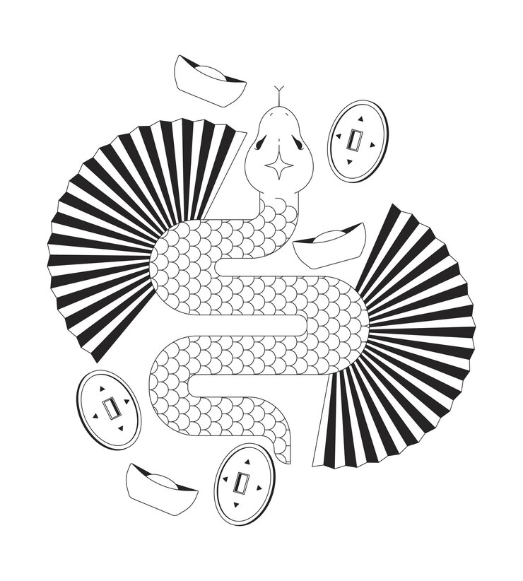 Vector chinese year of zodiac snake black and white 2d illustration concept