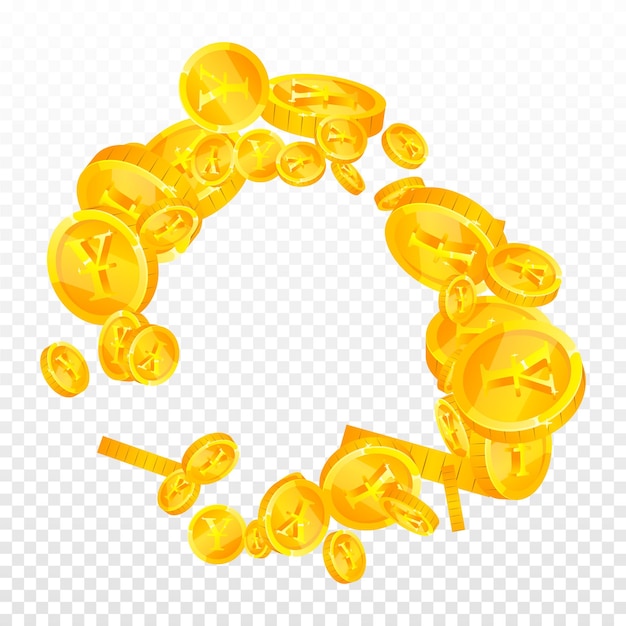 Vector chinese yuan coins falling. fascinating scattered cny coins. china money. resplendent jackpot, wealth or success concept. vector illustration.