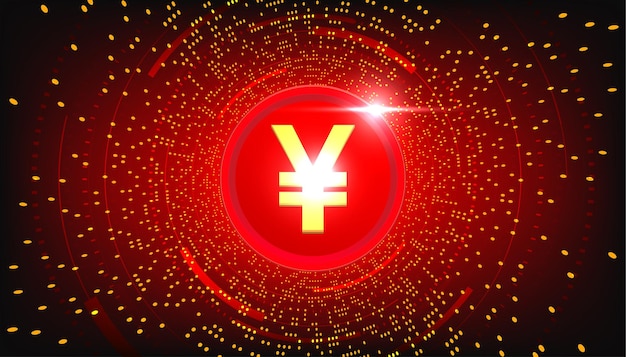 Vector chinese yuan digital currency yuan currency futuristic digital money on red background.