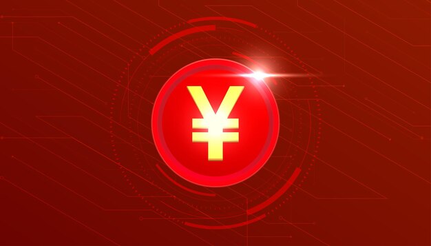 Yuan cinese valuta digitale yuan valuta futuristico denaro digitale su sfondo rosso.