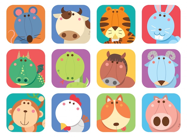 Chinese zodiac animal cartoon. set of zodiac icon  cartoon style