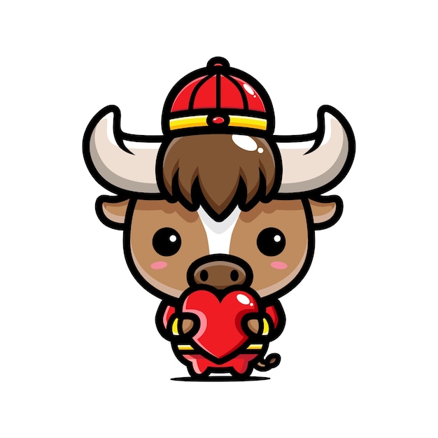 Chinese zodiac ox cute hugging heart