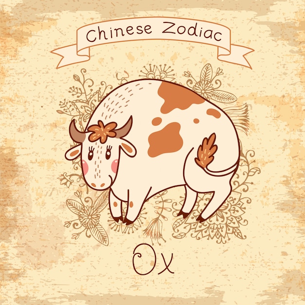 ベクトル 中国の黄道帯-牛