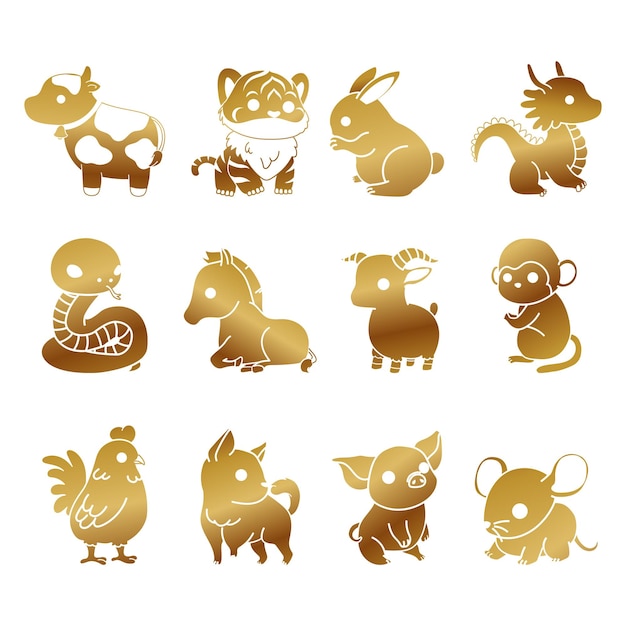 Vector chinese zodiac sign animal collection golden mascot