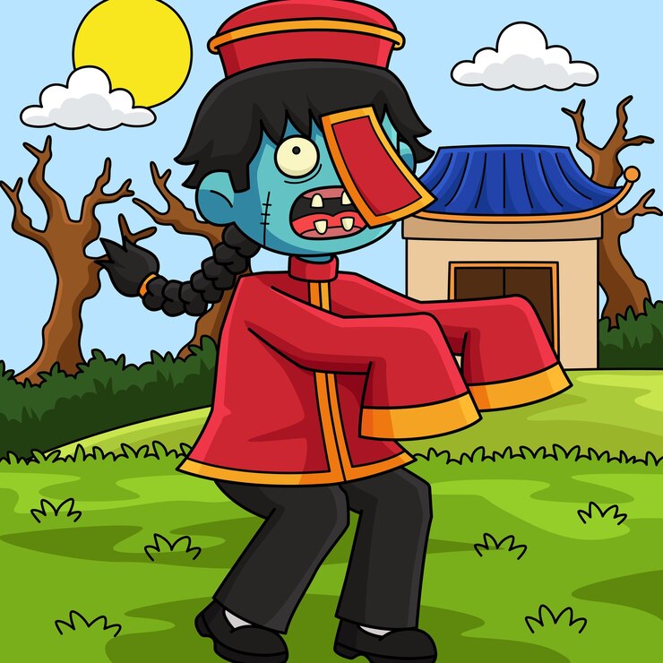 Vector chinese zombie colored cartoon illustration