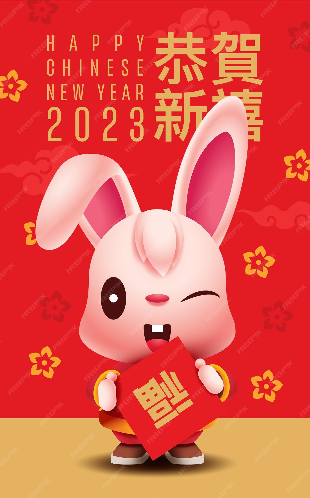 Premium Vector | Chinesee new year 2023 cute rabbit character holding